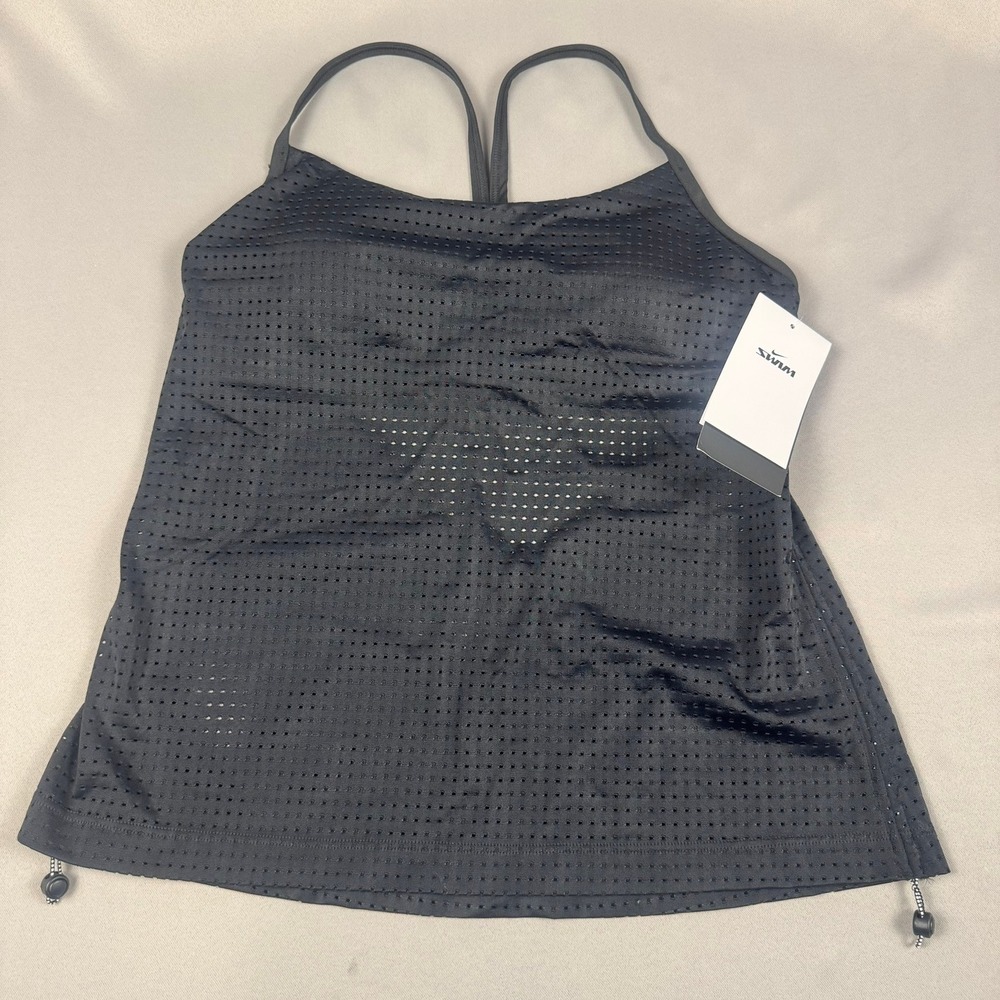 Nike for Perry Ellis Swim Tankini Top Black Mesh Adjustable Cinch Sides  M
